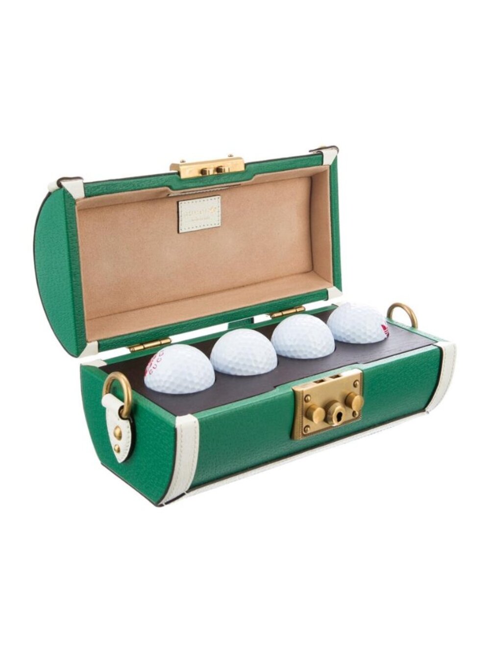 NWOT - Gucci x Adidas Golf Ball Case Bag Green White Leather w/ Golf Balls - Picture 2 of 4